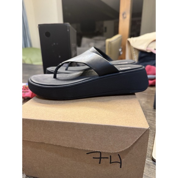 Fitflop F-MODE Leather Flatform Toe-Post Sandals‎ Black Size 6 - Picture 5 of 12